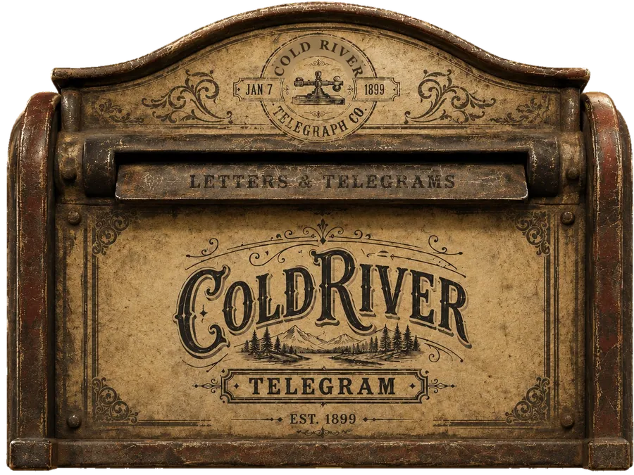 Verzierter Briefkasten der ColdRiver Telegraph Co.